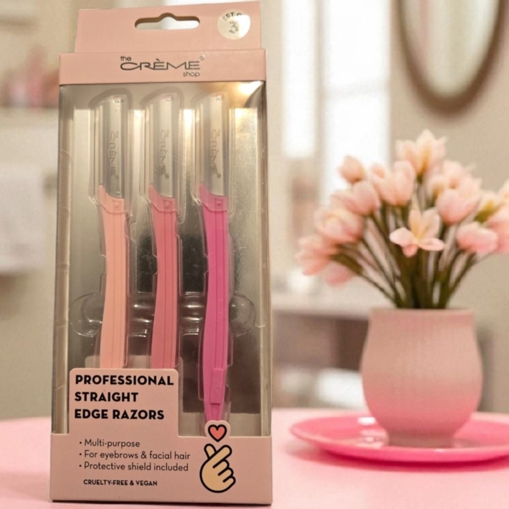 The Creme Shop Professional Straight Edge Razors 3 Pack Pink PEAH6994 New